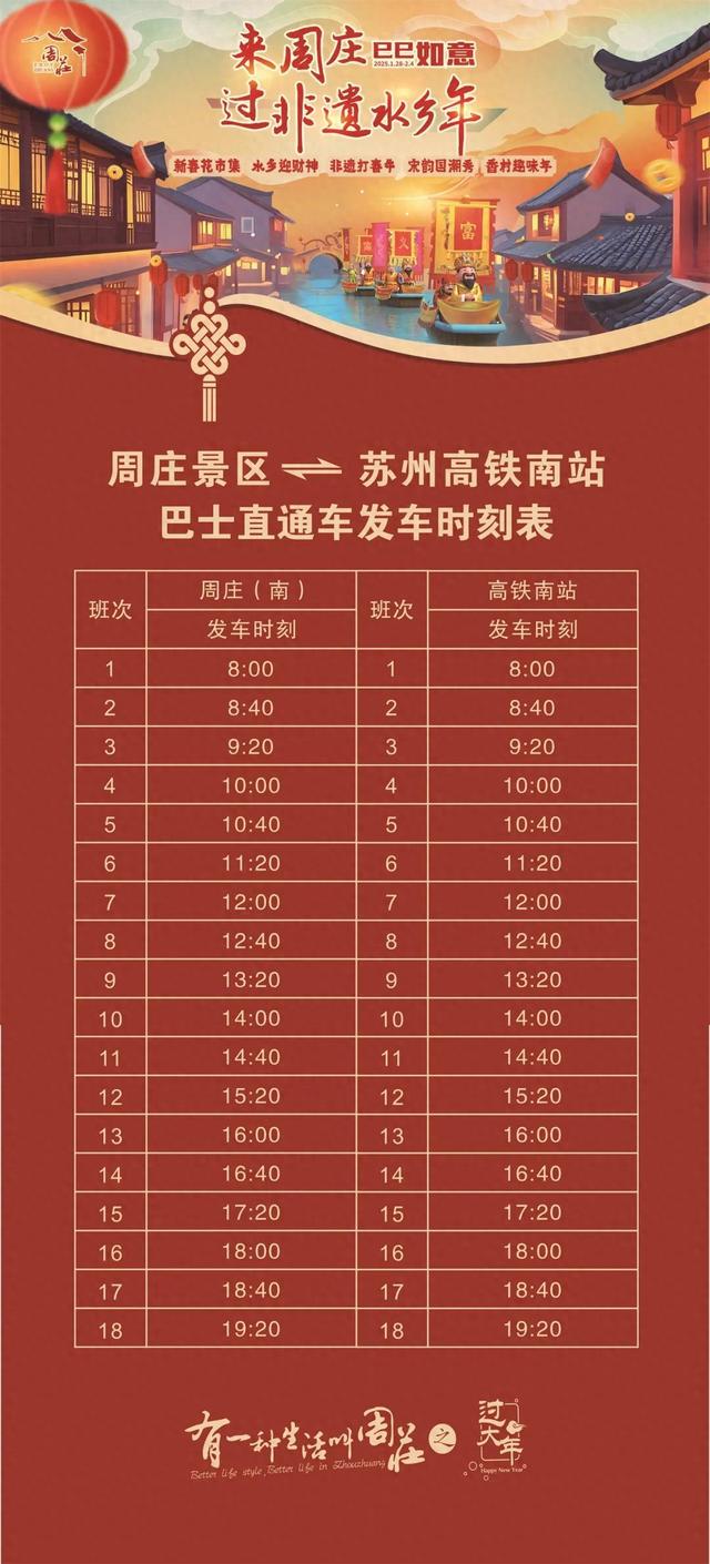 “苏州南站 ⇋ 周庄古镇”旅游直通车开通!春节假期免费乘坐!