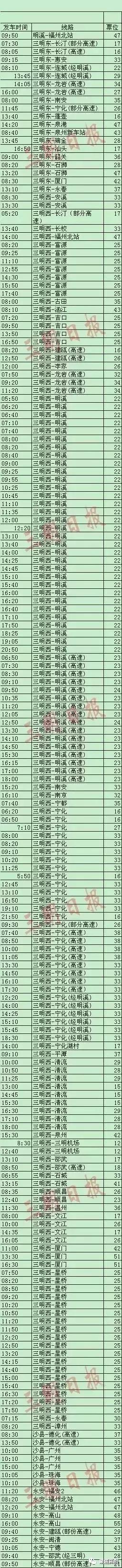 三明各大汽车站春节发车时刻表，出行必备！