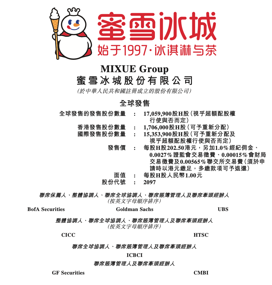 蜜雪冰城上市迎新进展:启动全球招股 计划3月3日挂牌上市