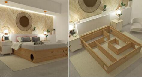 设计师为养猫家庭设计暗藏玄机的实用款“迷宫”床